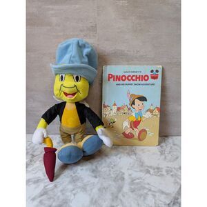 Vintage Disney Jiminy Cricket Plush Pinocchio Hardcover Book Bundle 1980s